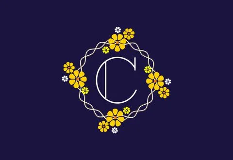 Floral monogram letter C. Initial alphabet with botanical elements. Floral .. Stock-Illustration