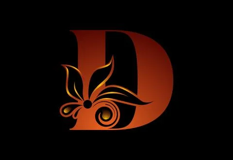 Floral monogram letter D. Initial alphabet with botanical elements. Vector .. Illustrazione stock