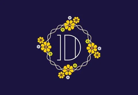 Floral monogram letter D. Initial alphabet with botanical elements. Floral .. Illustrazione stock