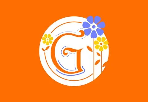 Floral monogram letter G. Initial alphabet with botanical elements. Floral .. Illustrazione stock