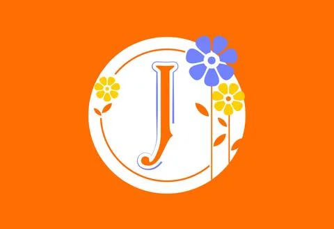 Floral monogram letter J. Initial alphabet with botanical elements. Floral .. Illustrazione stock