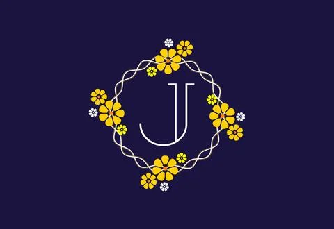 Floral monogram letter J. Initial alphabet with botanical elements. Floral .. Stock Illustration