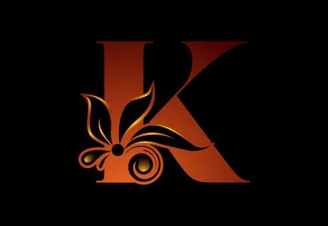 Floral monogram letter K. Initial alphabet with botanical elements. Vector .. 스톡 일러스트