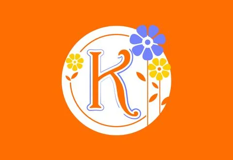 Floral monogram letter K. Initial alphabet with botanical elements. Floral .. Illustrazione stock