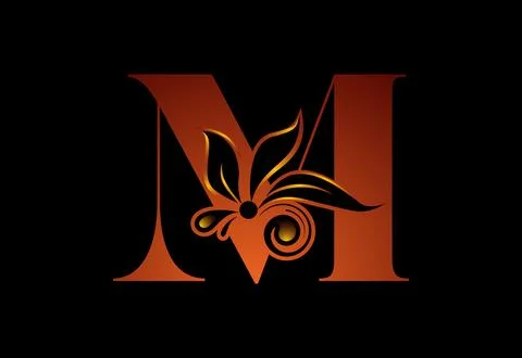 Floral monogram letter M. Initial alphabet with botanical elements. Vector .. Illustrazione stock