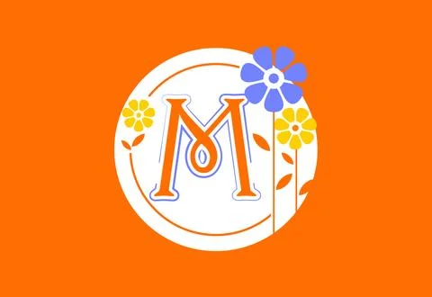 Floral monogram letter M. Initial alphabet with botanical elements. Floral .. Illustrazione stock