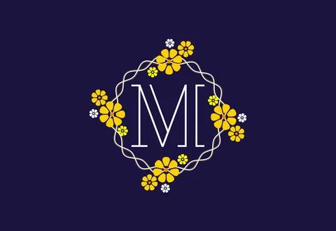 Floral monogram letter M. Initial alphabet with botanical elements. Floral .. Illustrazione stock