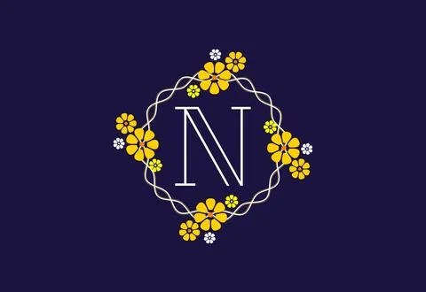 Floral monogram letter N. Initial alphabet with botanical elements. Floral .. Stock-Illustration