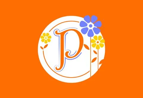 Floral monogram letter P. Initial alphabet with botanical elements. Floral .. Illustrazione stock