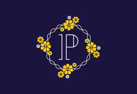 Floral monogram letter P. Initial alphabet with botanical elements. Floral .. Stock Illustration