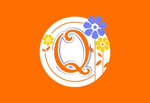 Floral monogram letter Q. Initial alphabet with botanical elements. Floral .. Illustrazione stock