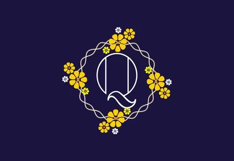 Floral monogram letter Q. Initial alphabet with botanical elements. Floral .. Stock Illustration