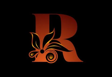Floral monogram letter R. Initial alphabet with botanical elements. Vector .. Stock Illustration