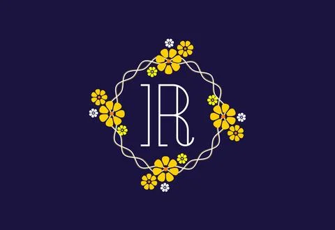 Floral monogram letter R. Initial alphabet with botanical elements. Floral .. Stock-Illustration