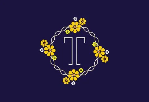 Floral monogram letter T. Initial alphabet with botanical elements. Floral .. Stock Illustration