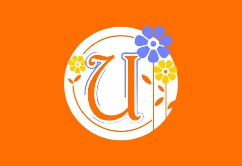 Floral monogram letter U. Initial alphabet with botanical elements. Floral .. Stock Illustration