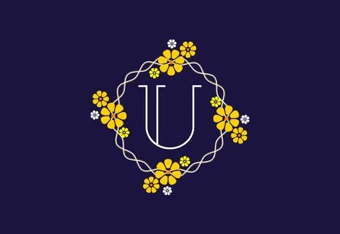 Floral monogram letter U. Initial alphabet with botanical elements. Floral .. Stock-Illustration