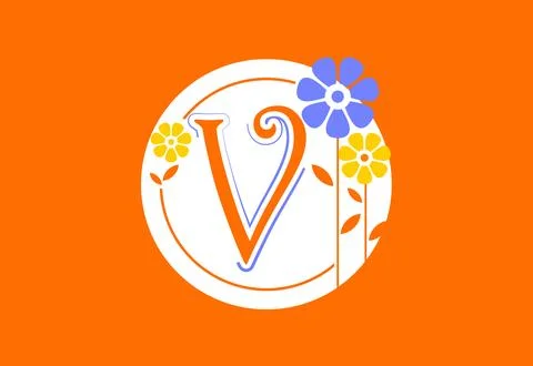 Floral monogram letter V. Initial alphabet with botanical elements. Floral .. Stock Illustration