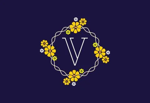 Floral monogram letter V. Initial alphabet with botanical elements. Floral .. Illustrazione stock