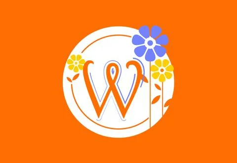 Floral monogram letter W. Initial alphabet with botanical elements. Floral .. Illustrazione stock