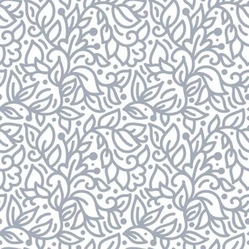 Floral monoline seamless pattern background, textile printing. Hand drawn Illustrazione stock