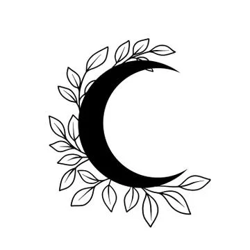 Floral moon vector frame. Tatoo doodle wreath. Boho celestial frame. Illustrazione stock