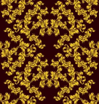 Floral Motif Scroll Pattern Seamless Tile Stock Illustration