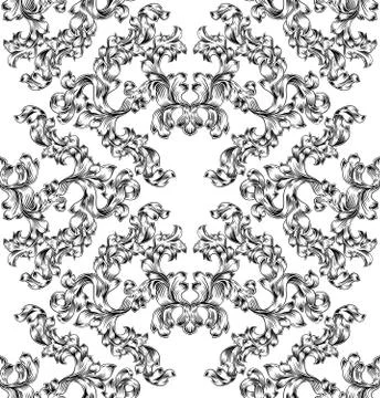 Floral Motif Scroll Pattern Seamless Tile Stock Illustration