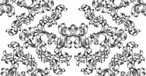 Floral Motif Scroll Pattern Seamless Tile Illustrazione stock