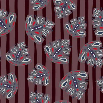 Floral nature seamless pattern with random grey folk monstera leaves print. M Stock Illustration