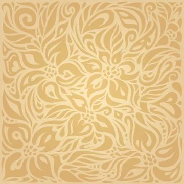 Floral Ocher ecru vector pattern wallpaper design Stock Illustration