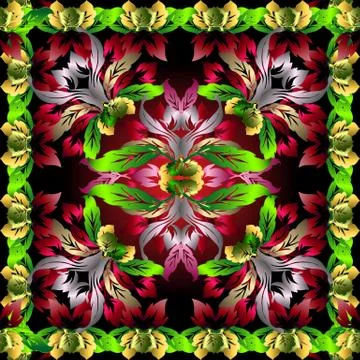 Floral ornamental 3d vector pattern. Patterned colorful silk background with  Ilustración de archivo