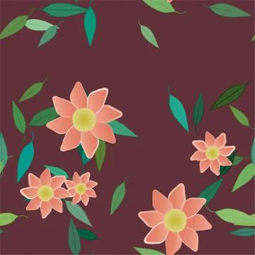 Floral ornamental vector pattern. Seamless design leafs texture. Stock Illustration