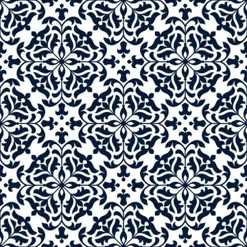 Floral ornate tile or vector seamless pattern Stock Illustration