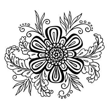 Floral Outline Calligraphic Pattern Stock Illustration