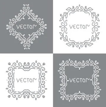 Floral outline frames and borders. Monogram mono line style. Vector design el 库存插图