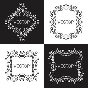 Floral outline frames and borders. Vector mono line graphic design templates. Stock-Illustration