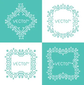 Floral outline frames and borders. Monogram mono line style. Vector design el Illustrazione stock