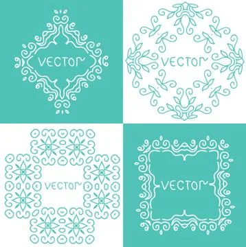 Floral outline frames and borders. Vector mono line graphic design templates. Illustrazione stock