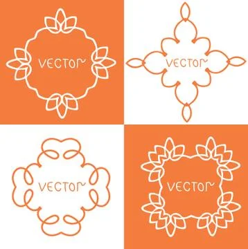Floral outline frames and borders. Monogram mono line style. Vector design el Illustrazione stock