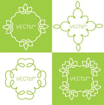 Floral outline frames and borders. Vector mono line graphic design templates. Illustrazione stock