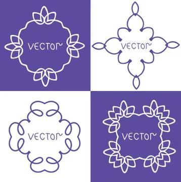 Floral outline frames and borders. Monogram mono line style. Vector design el Illustrazione stock
