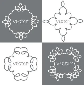 Floral outline frames and borders. Vector mono line graphic design templates. Illustrazione stock