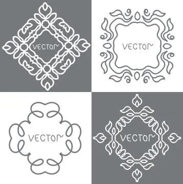 Floral outline frames and borders. Vector mono line graphic design templates. Stock Illustration