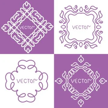Floral outline frames and borders. Monogram mono line style. Vector design el Stock Illustration