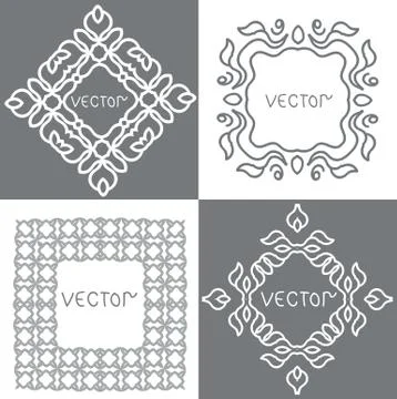 Floral outline frames and borders. Monogram mono line style. Vector design el Illustrazione stock