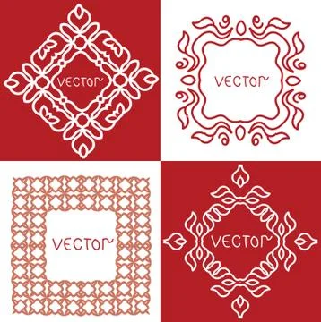 Floral outline frames and borders. Vector mono line graphic design templates. Stockillustratie
