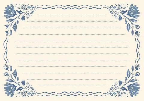 Floral Page Border Lined Writing Paper Vector Stock Illustration