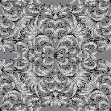 Floral paisley seamless pattern. Vector background with doodle striped flowers Illustrazione stock