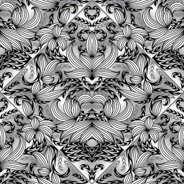Floral paisley seamless pattern. Vector black and white background with hand  Stock Illustration
